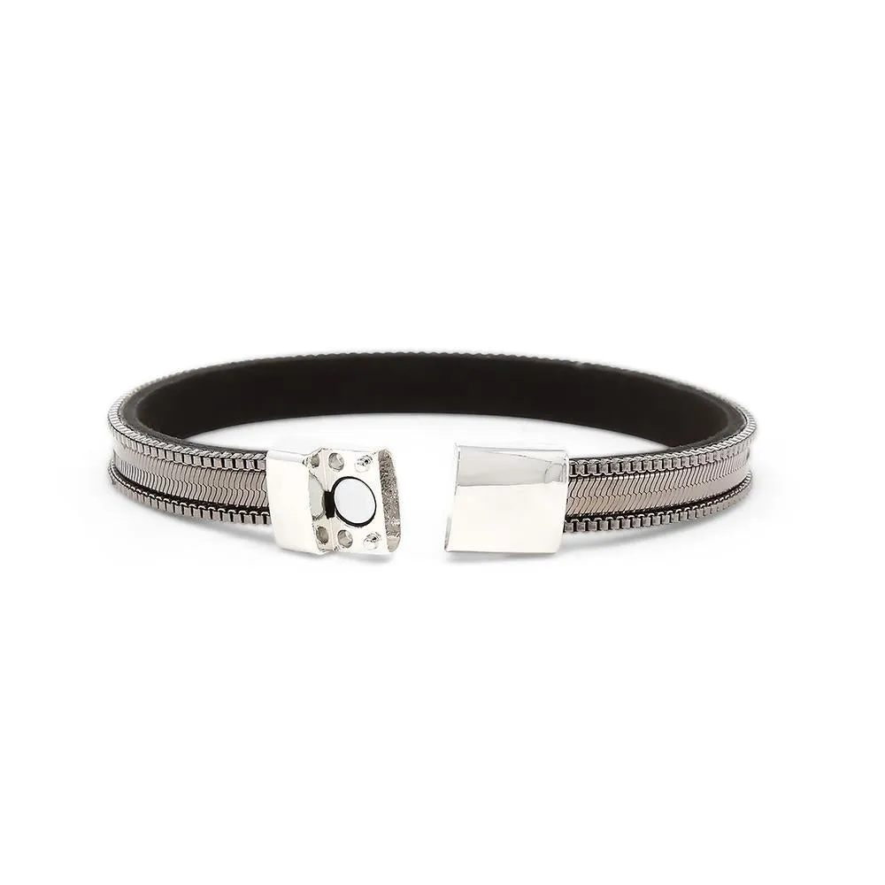 Snake Chain Leather Bracelet Black