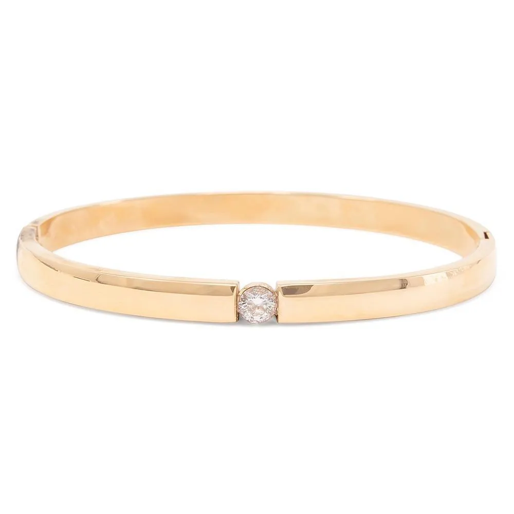 Stainless Steel Bangle Small Station Clear Crystal Rose Gold Plated