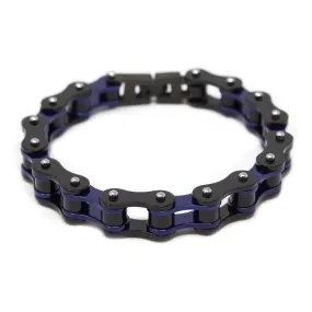 Stainless Steel Black and Blue Bike Chain Bracelet