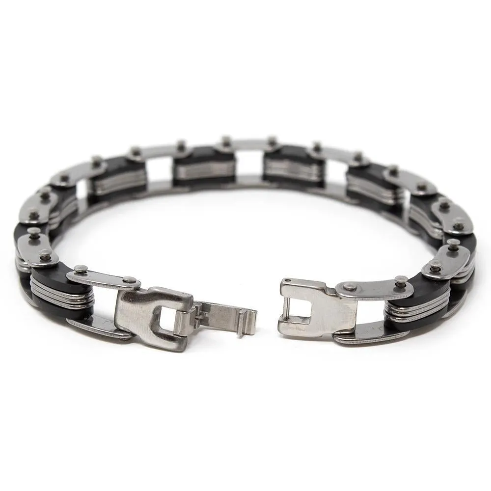 Stainless Steel Bracelet with Rubber Inlay