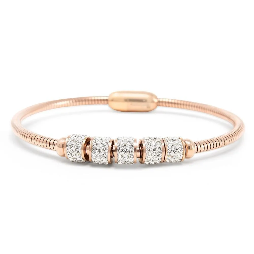 Stainless Steel Cocoon Chain Bracelet Pave Magnetic Rose Gold Plated