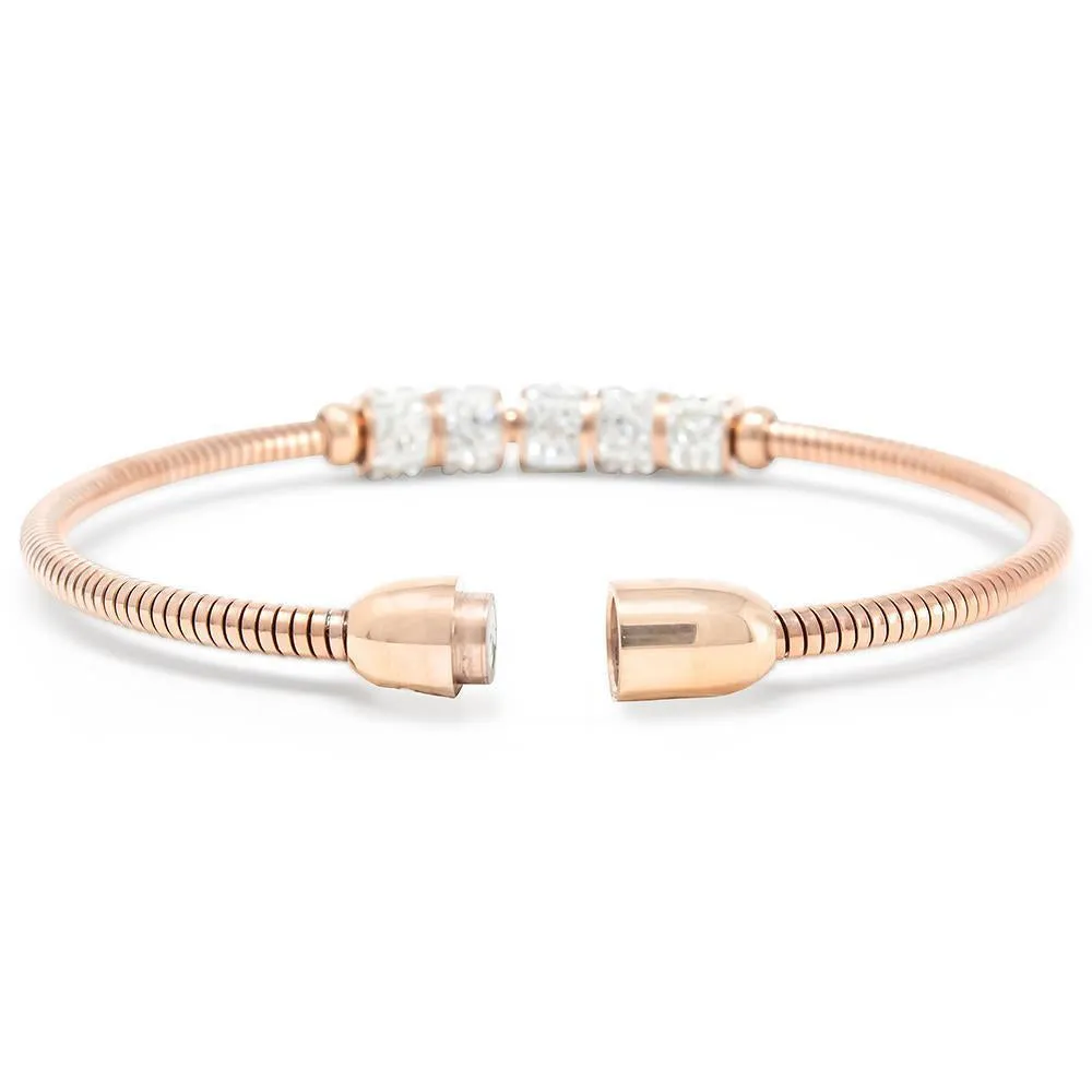 Stainless Steel Cocoon Chain Bracelet Pave Magnetic Rose Gold Plated