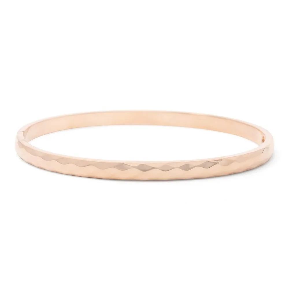 Stainless Steel Hinged Textured Bangle Rose Gold Plated