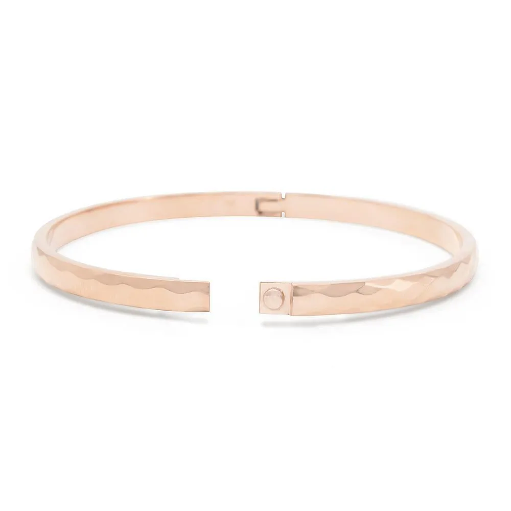 Stainless Steel Hinged Textured Bangle Rose Gold Plated