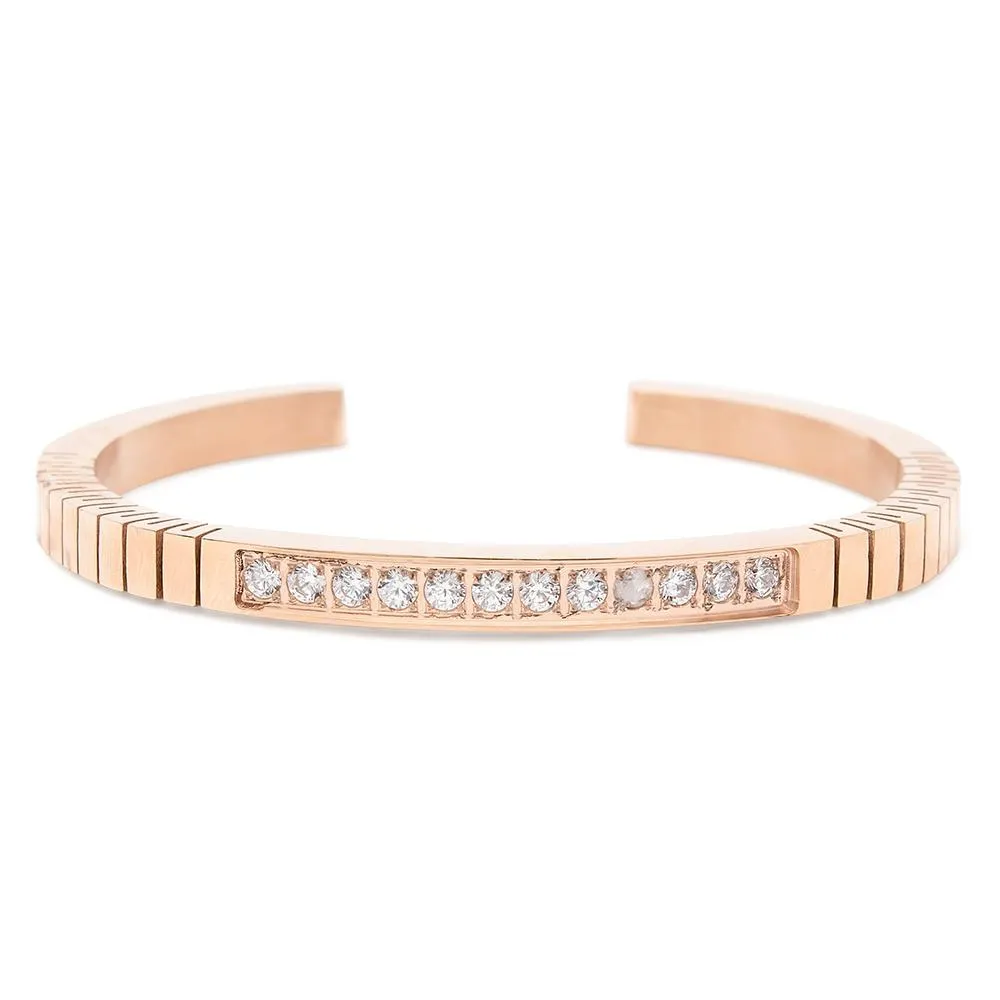 Stainless Steel Pave Crystal Flex Bracelet Rose Gold Plated