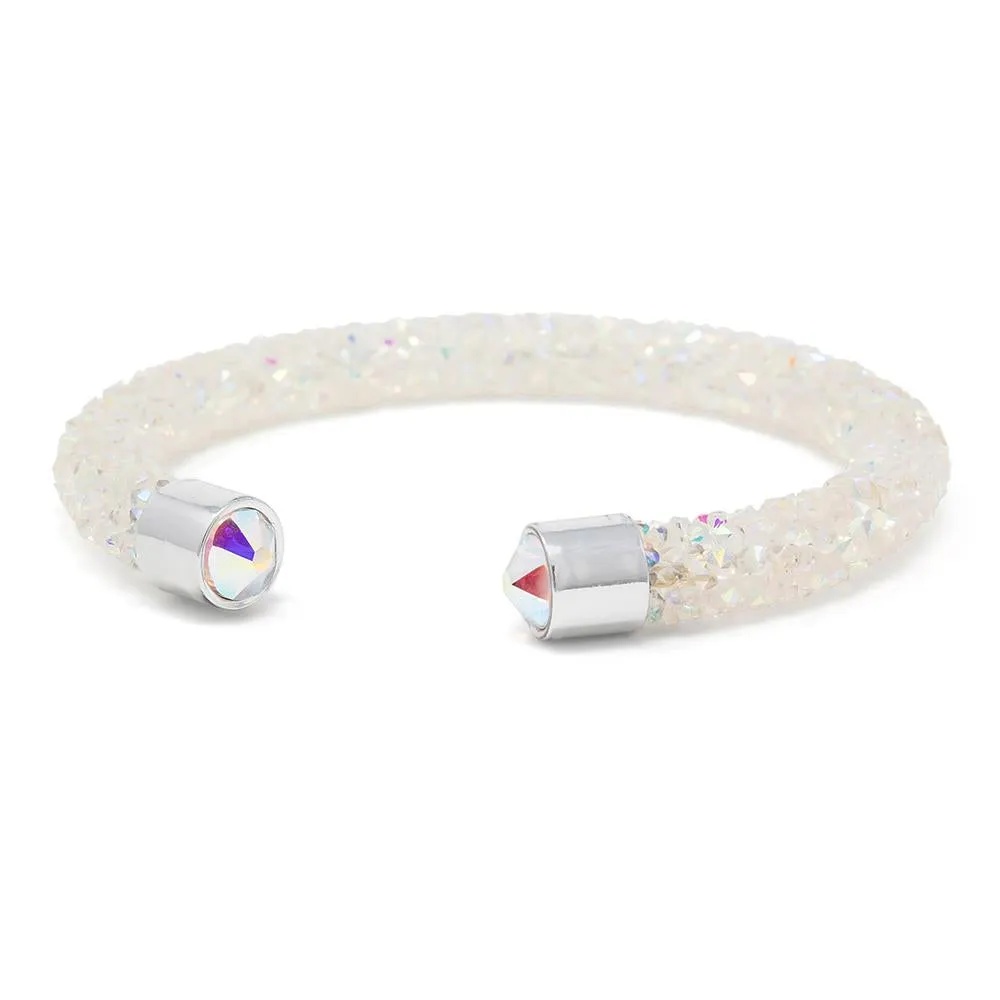 Stainless Steel Wrapped Crystals Bracelet White