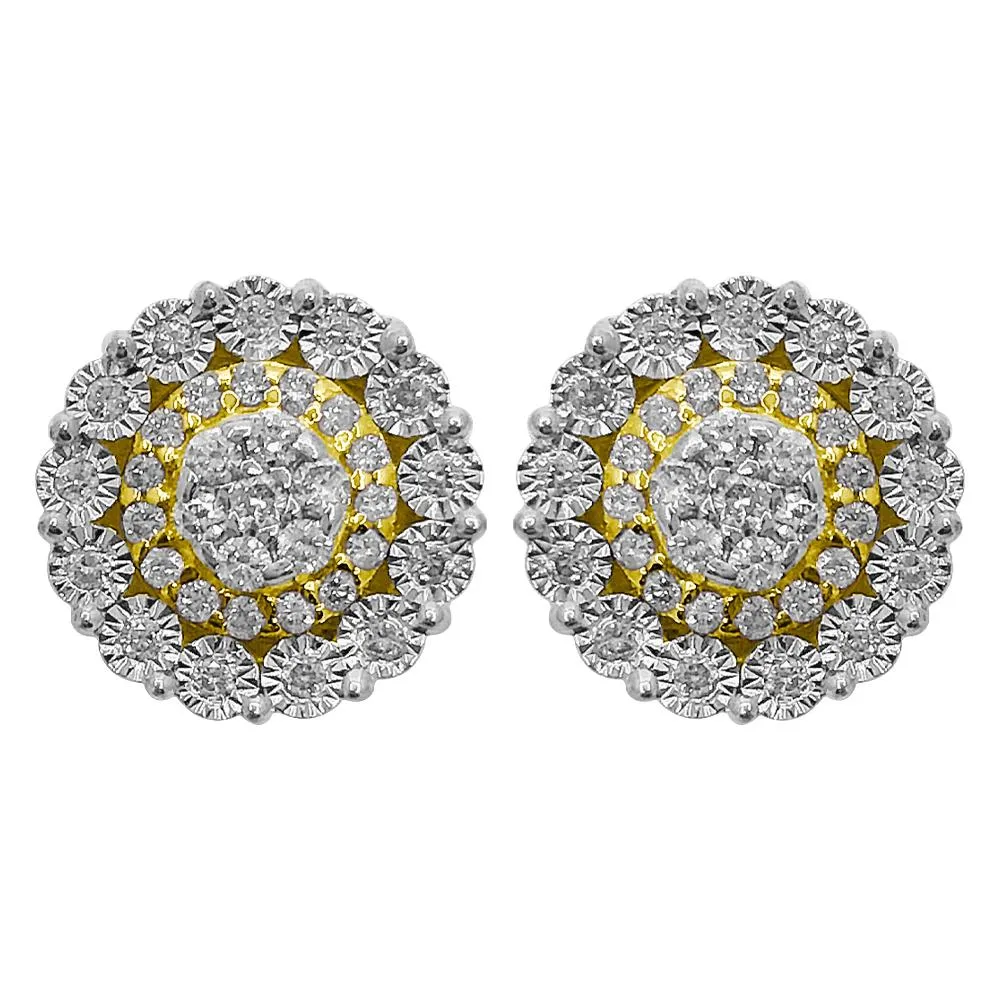 Sun Cluster Studs Diamond Earrings .51cttw 10K Yellow Gold