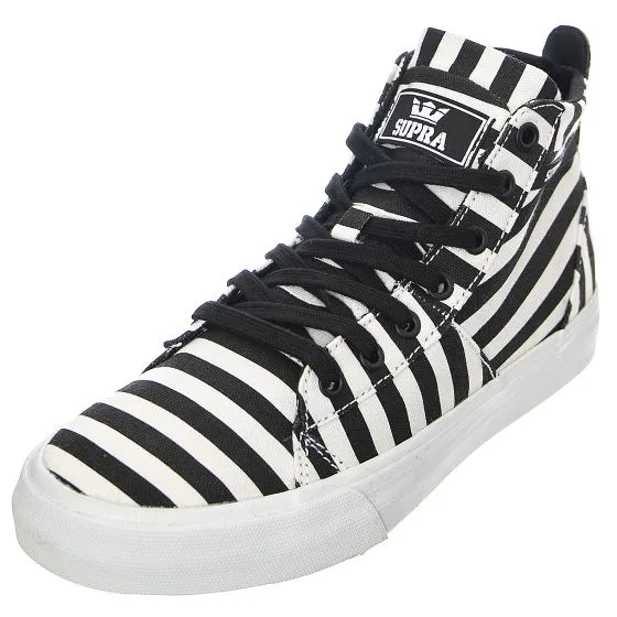 SUPRA Mens Stacks Mid Black / White Stripe Lace-Up High-Profile Shoes