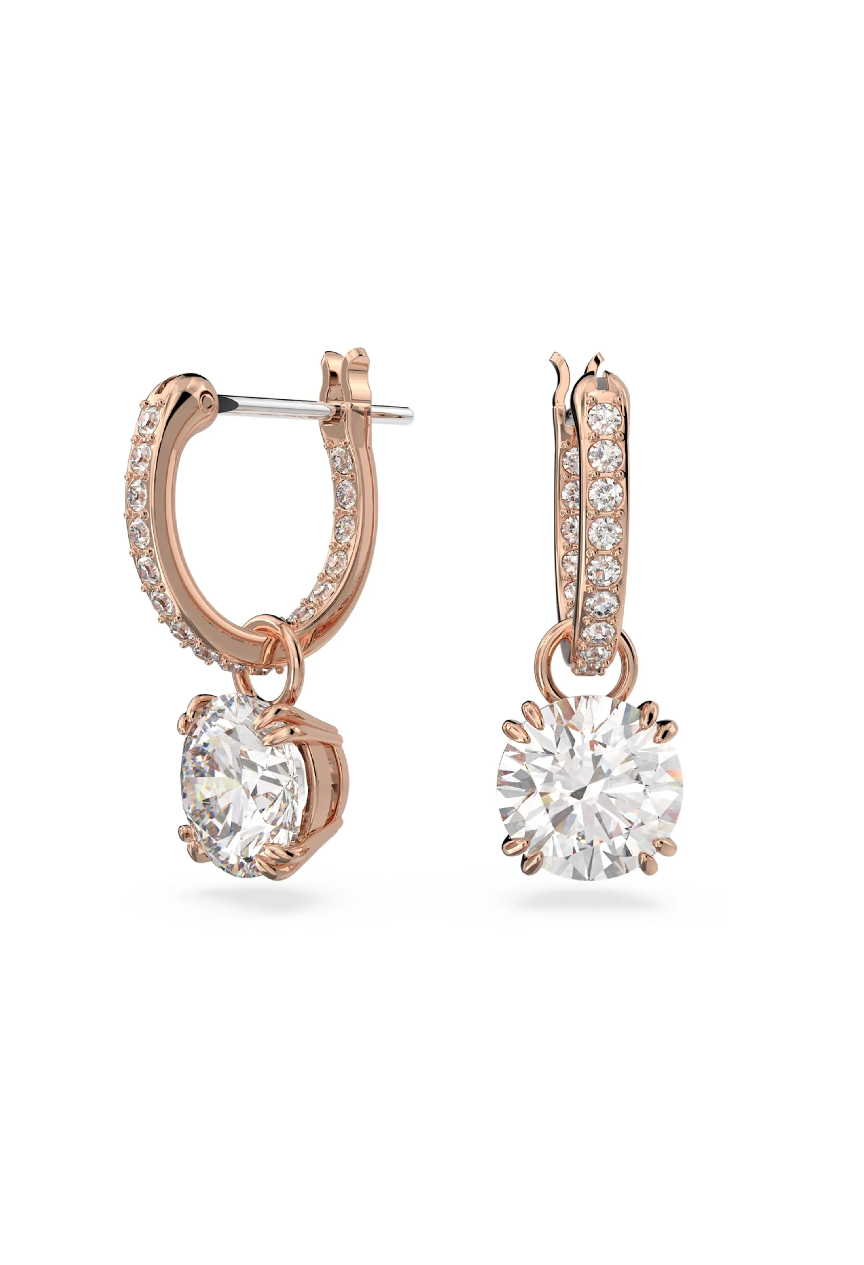 Swarovski Constella: Round Cut Pave Drop Earrings Rose Gold Plated