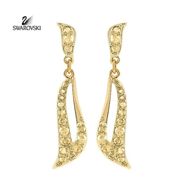 Swarovski Golden Shadow Crystal LEAF PIERCED EARRINGS Gold Plated #5073014