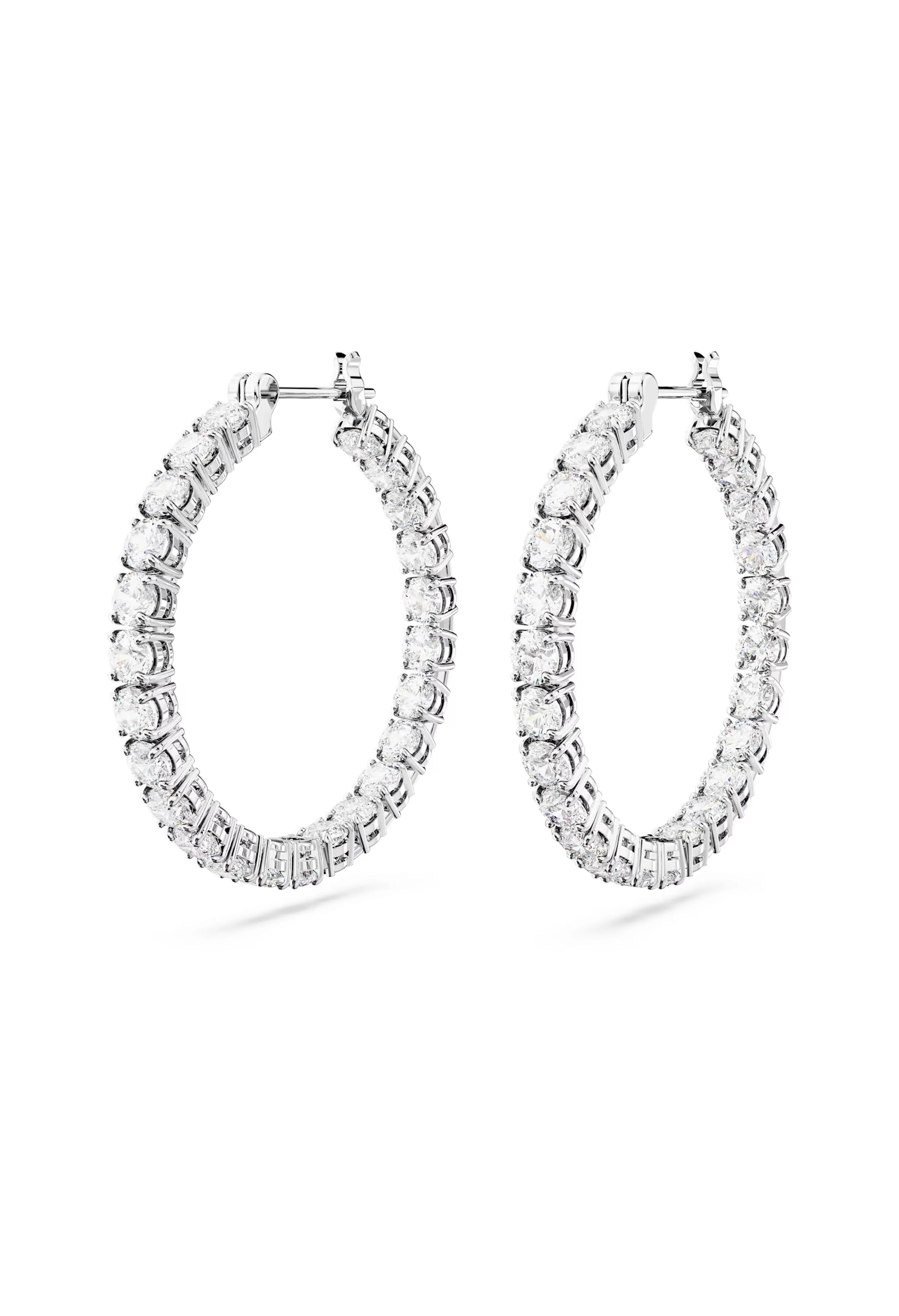 Swarovski Matrix Hoop White Zirconia Earrings Rhodium Plated