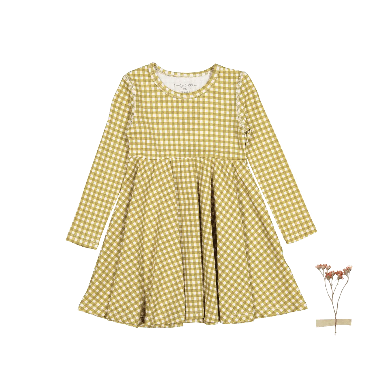 The Printed Long Sleeve Dress - Golden Gingham