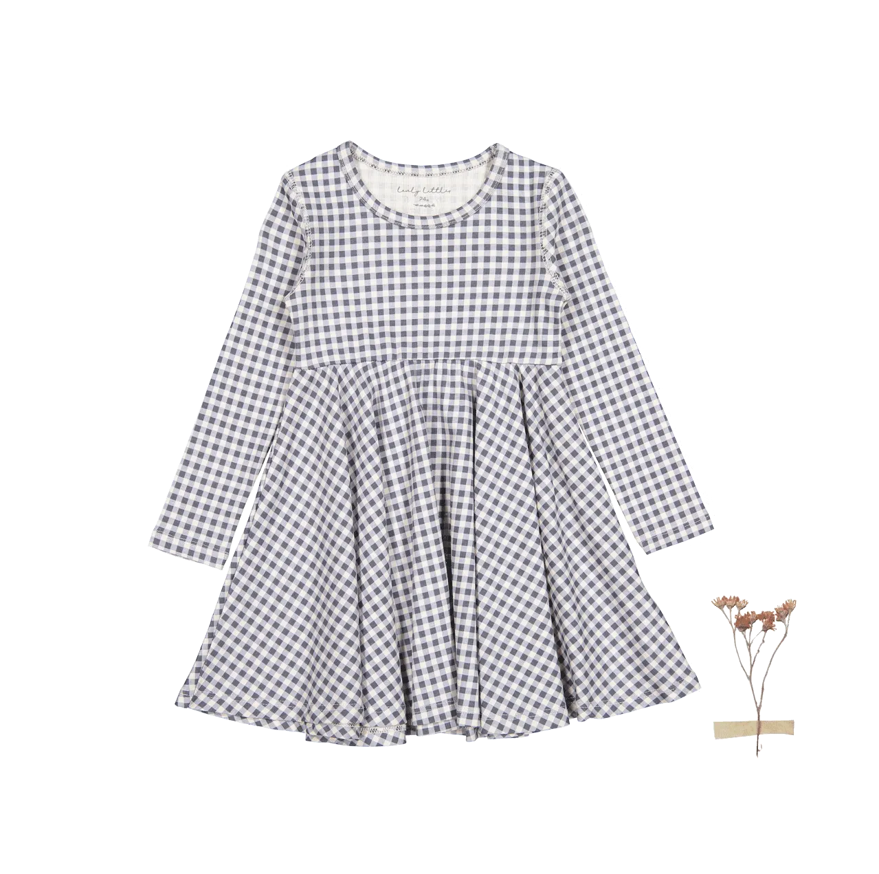 The Printed Long Sleeve Dress - Steel Gingham