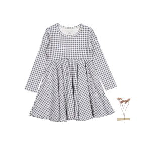 The Printed Long Sleeve Dress - Steel Gingham