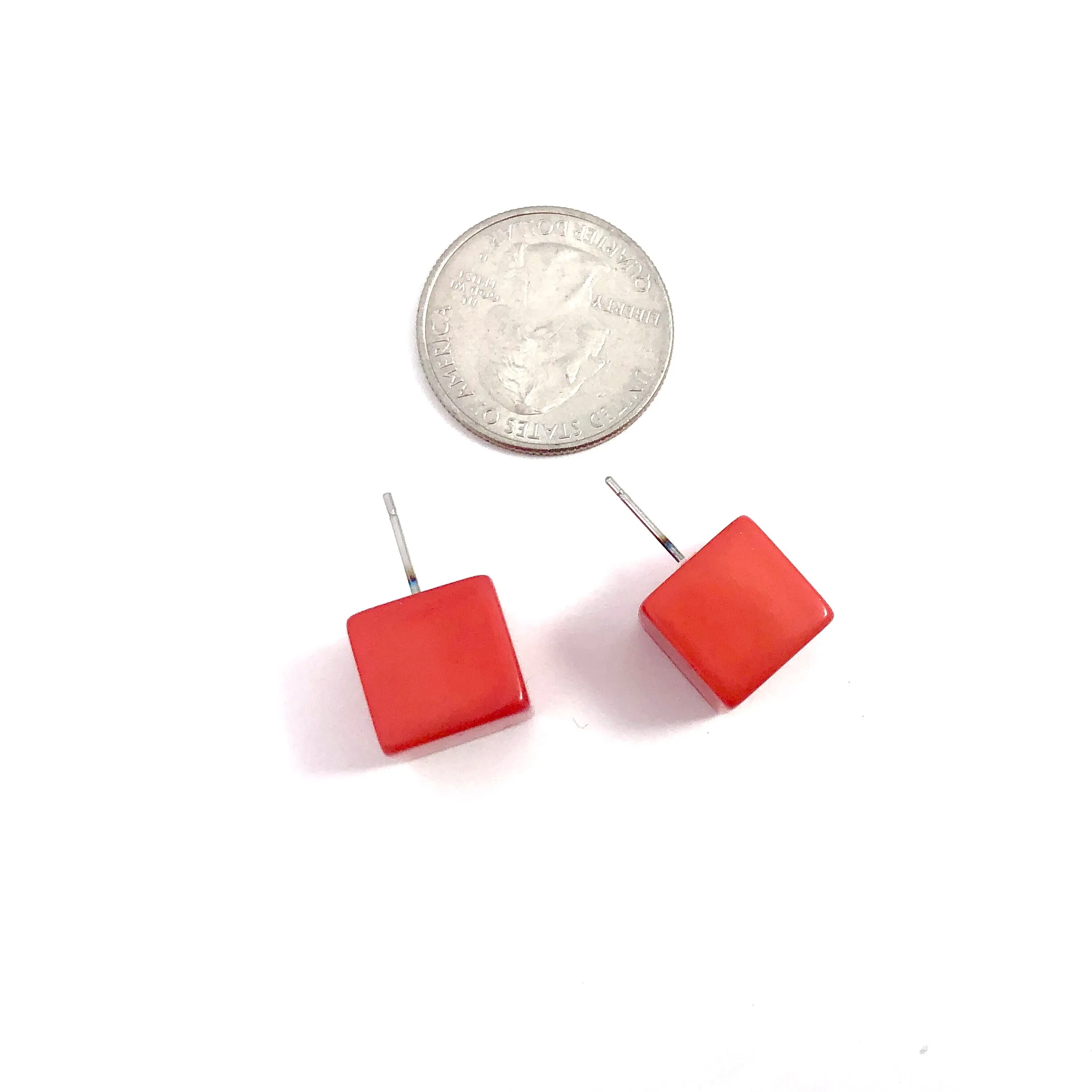 Tomato Red Jumbo Cube Stud Earrings