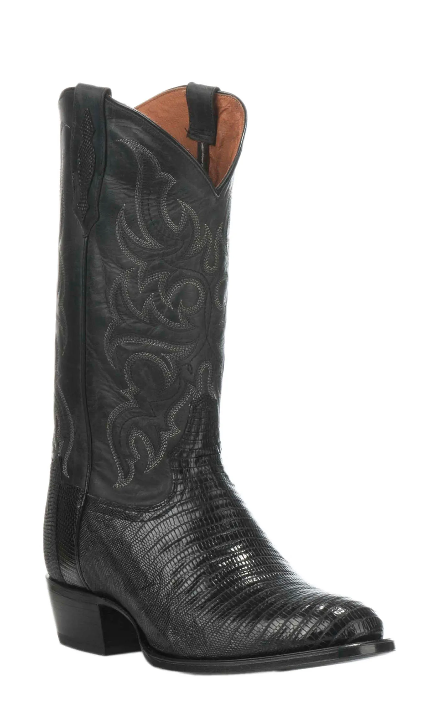 Tony Lama Men's Black Lizard R-Toe Exotic Cowboy Boots