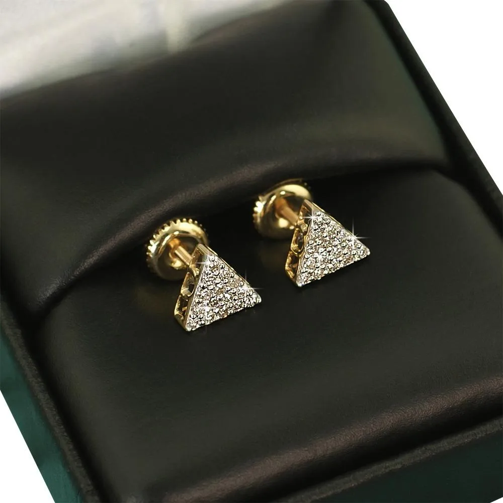 Triangle Pave Diamond Earrings .29cttw 10K Yellow Gold