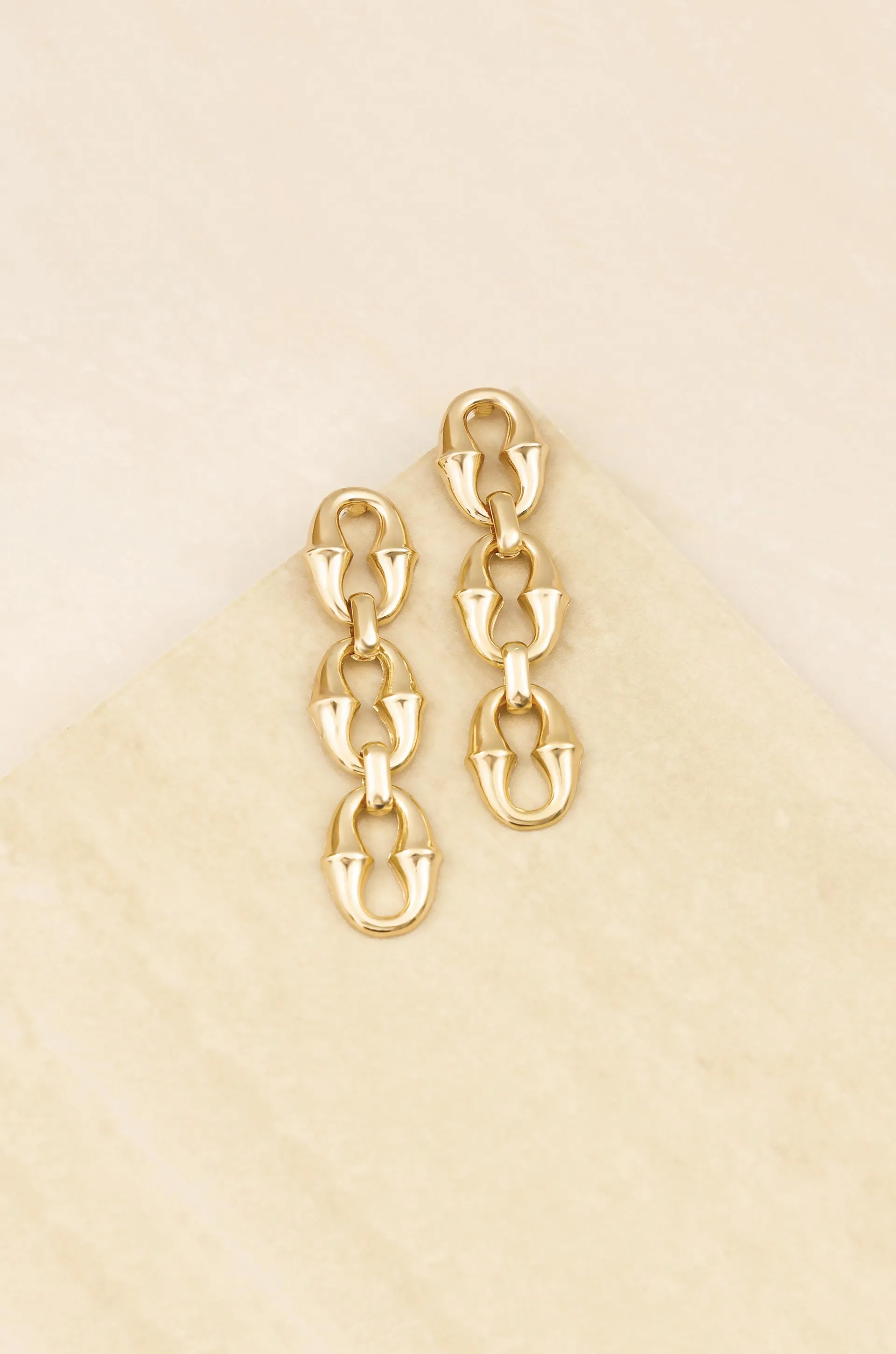 Triple Link Drop 18k Gold Plated Earrings