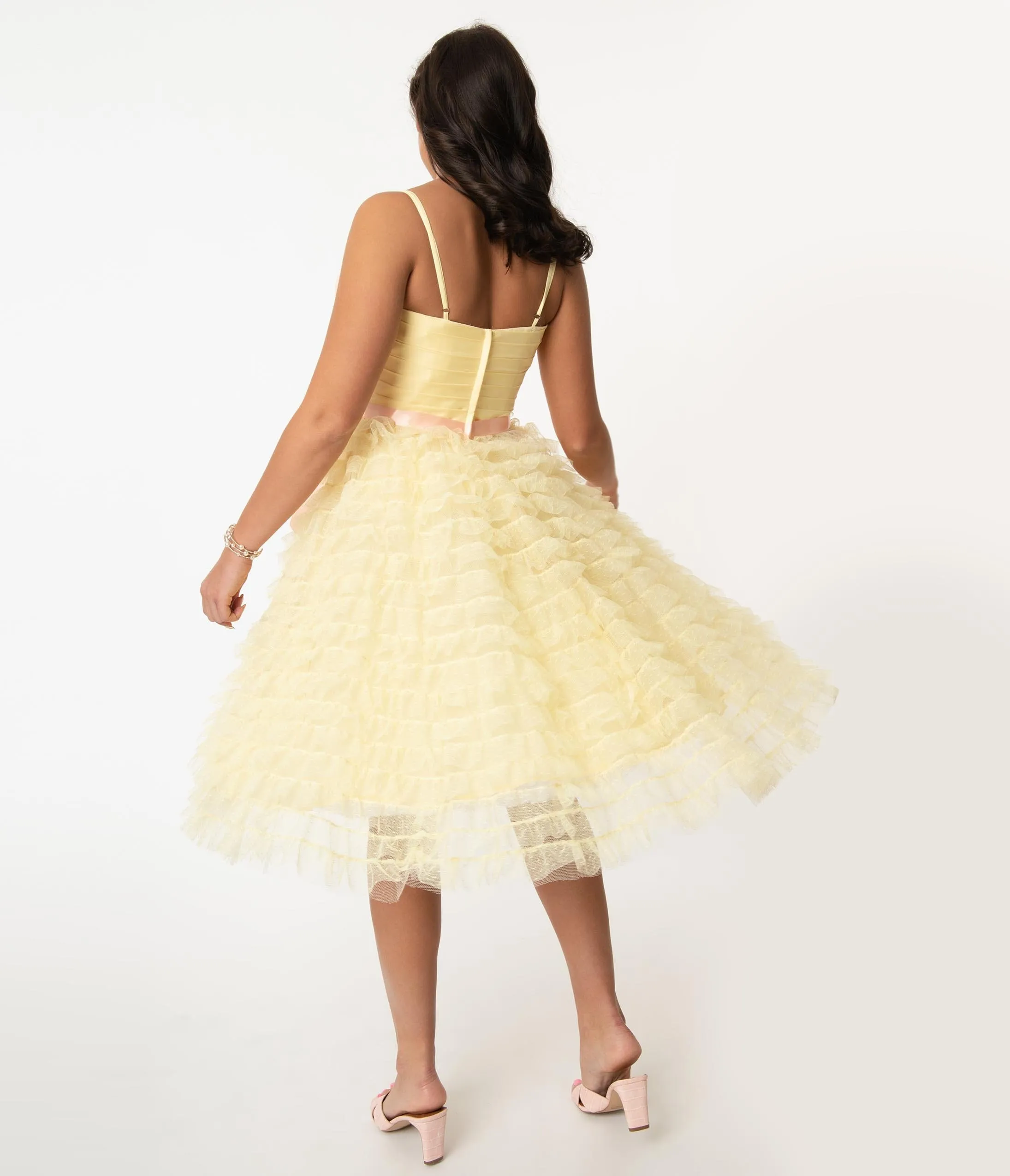 Unique Vintage 1950s Yellow Tulle Cupcake Swing Dress