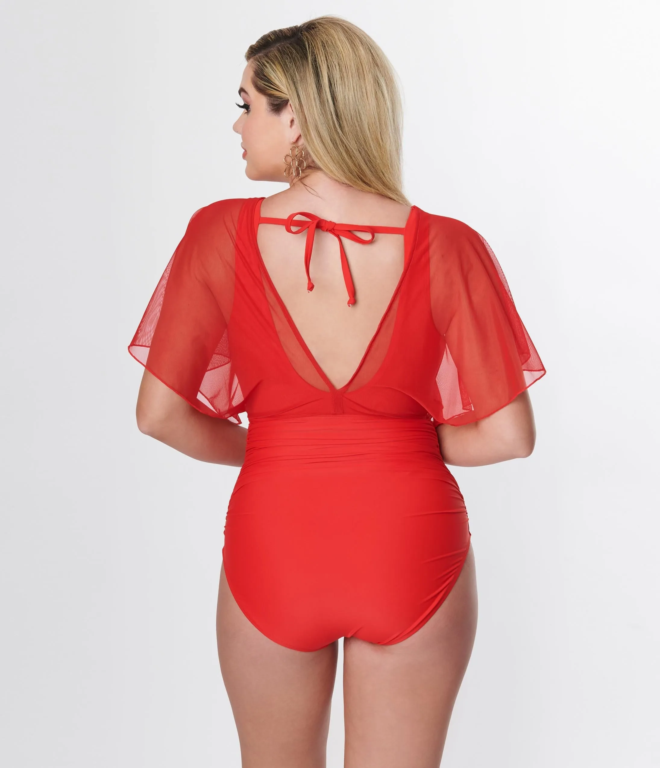 Unique Vintage Red Mesh Sleeved Torrey Swimsuit