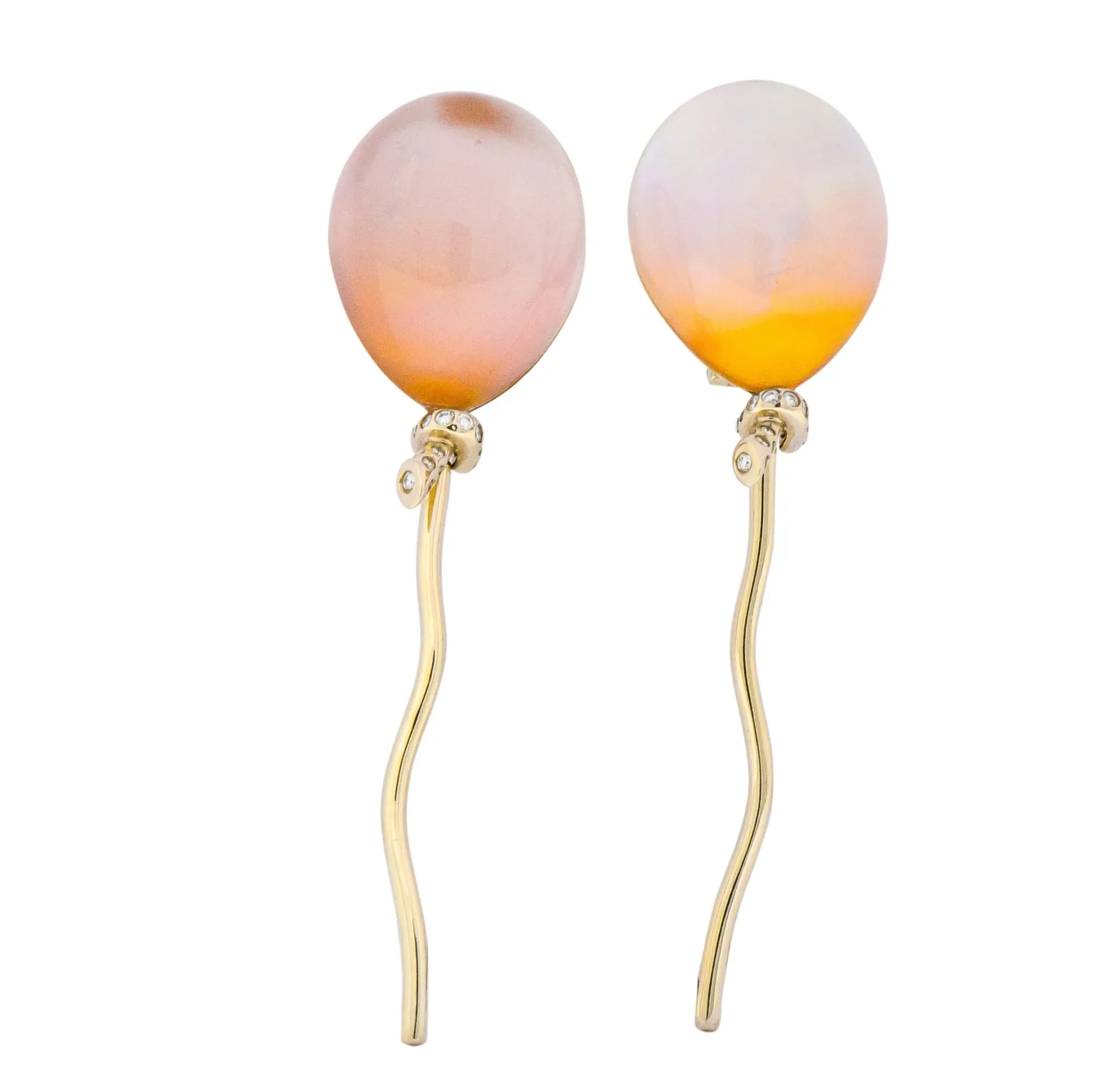 Vhernier Diamond Rock Crystal Mother-of-Pearl 18 Karat Gold Balloon Palloncino Ear-Clips Earrings