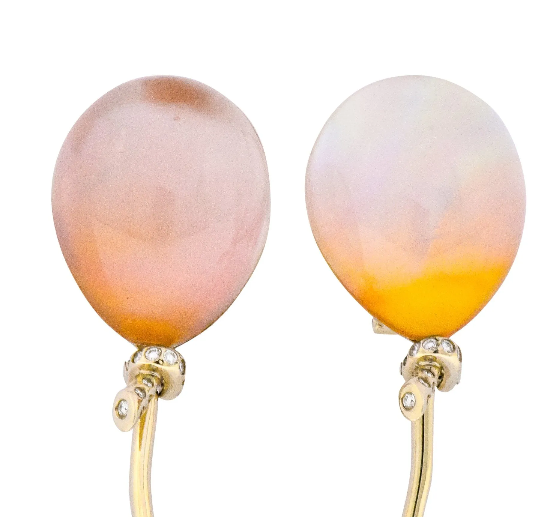 Vhernier Diamond Rock Crystal Mother-of-Pearl 18 Karat Gold Balloon Palloncino Ear-Clips Earrings