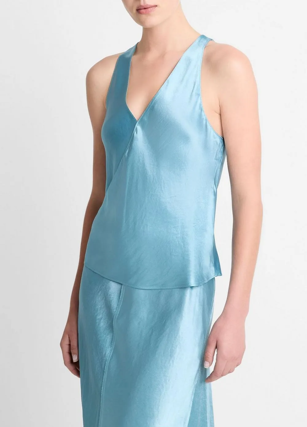 Vince Crossover V-Neck Tank in Jade Sea