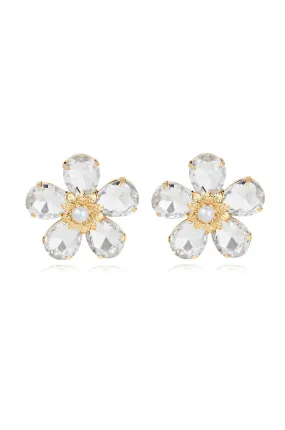 Vintage Pearl and Crystal Flower Stud Earrings