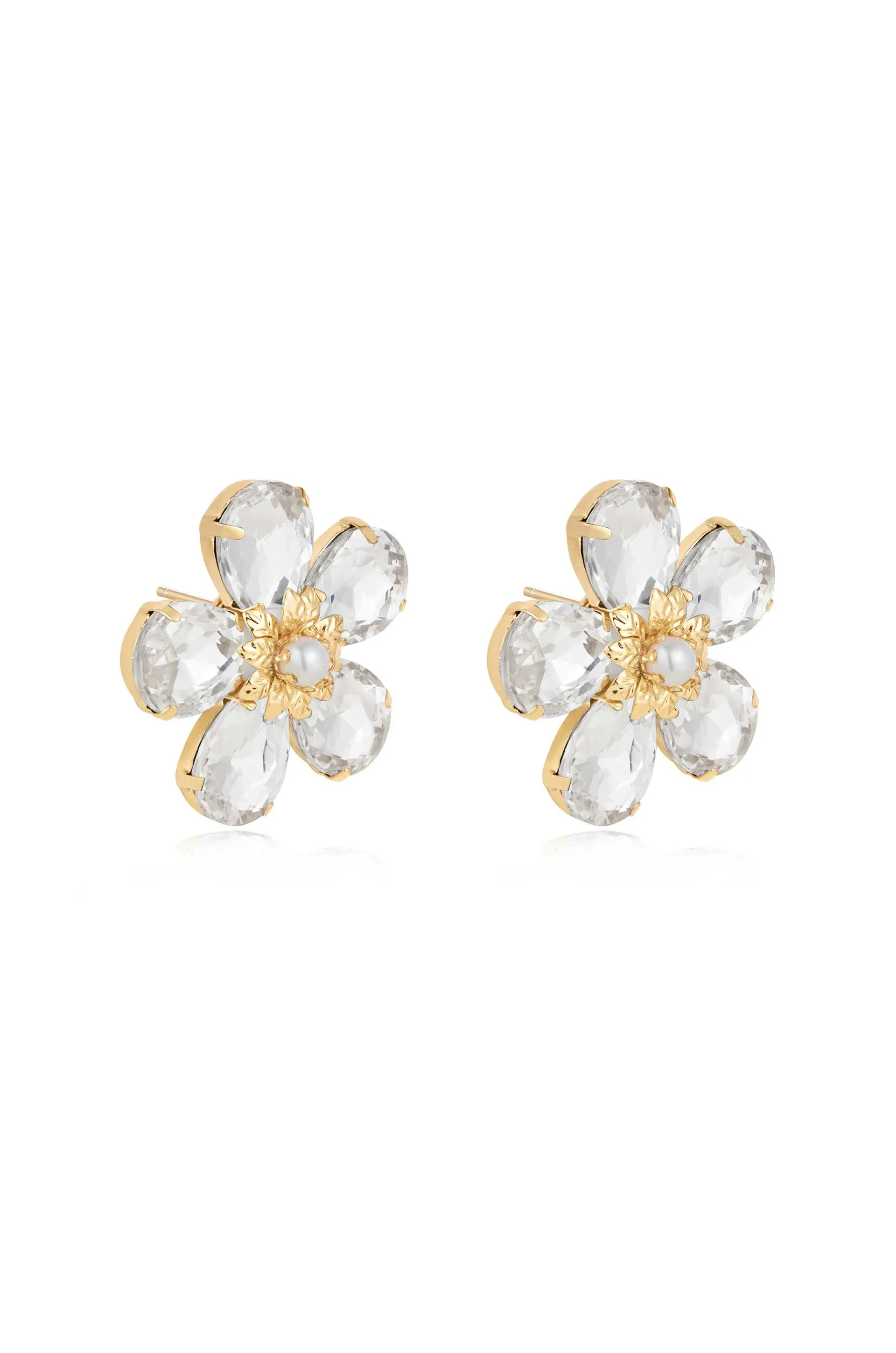 Vintage Pearl and Crystal Flower Stud Earrings