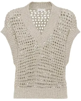 Wheat Diamond Net Knit Pullover