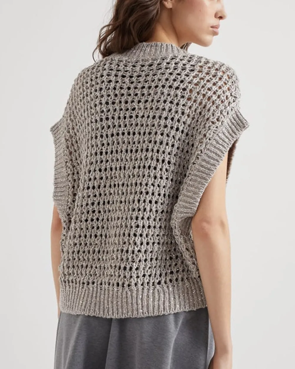 Wheat Diamond Net Knit Pullover