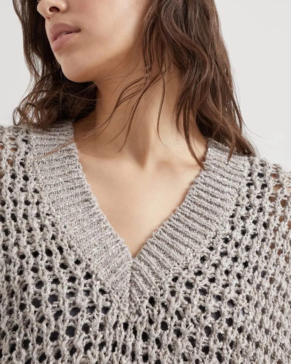 Wheat Diamond Net Knit Pullover