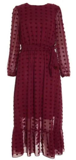 Wine Sleeved Midaxi Dress