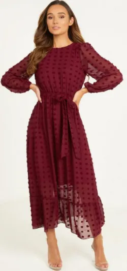 Wine Sleeved Midaxi Dress