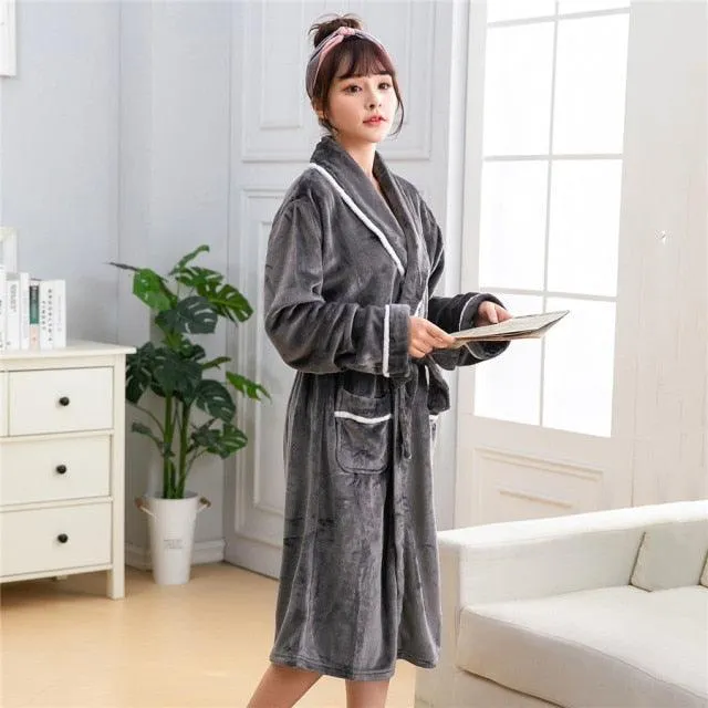 Winter Thick Warm Female Coral Fleece Kimono Robe