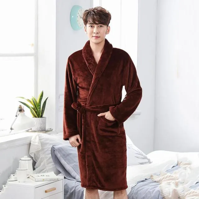 Winter Thick Warm Female Coral Fleece Kimono Robe