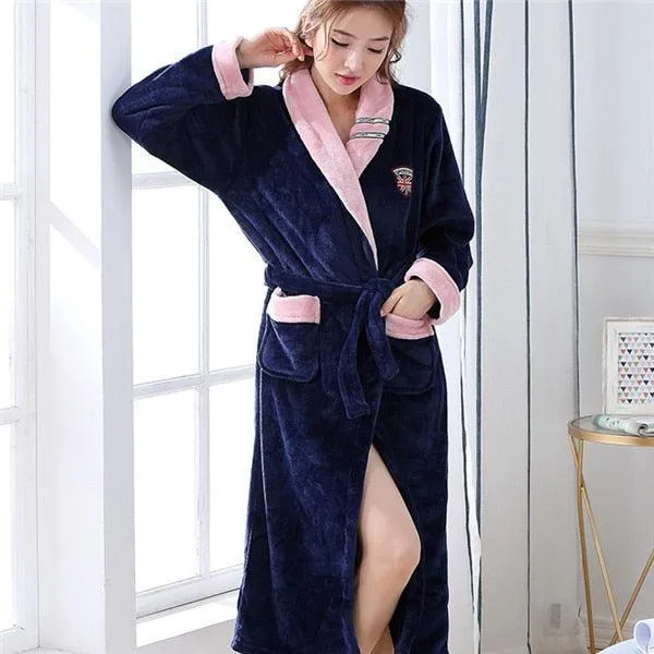 Winter Thick Warm Female Coral Fleece Kimono Robe