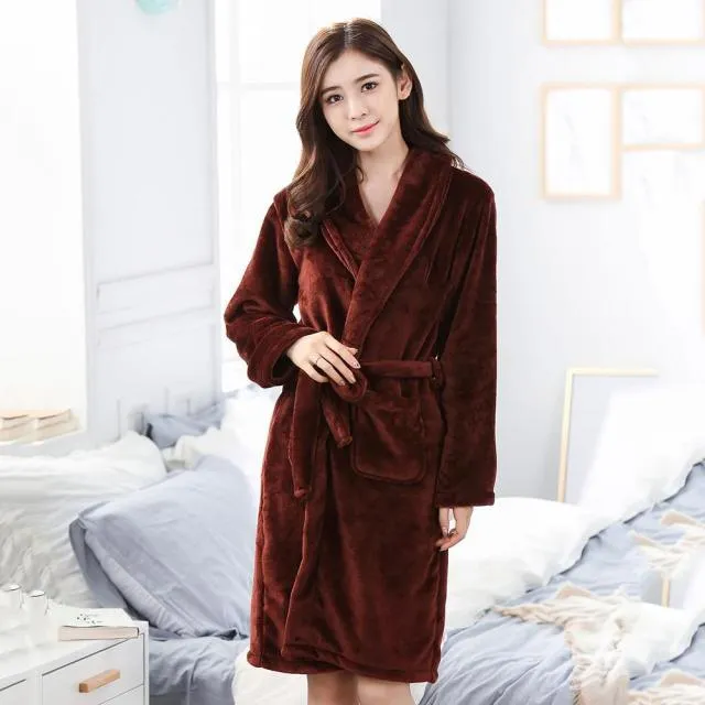 Winter Thick Warm Female Coral Fleece Kimono Robe