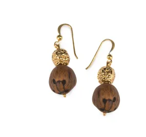 WOOD BEADS RESORT EARRINGS IN GOLD