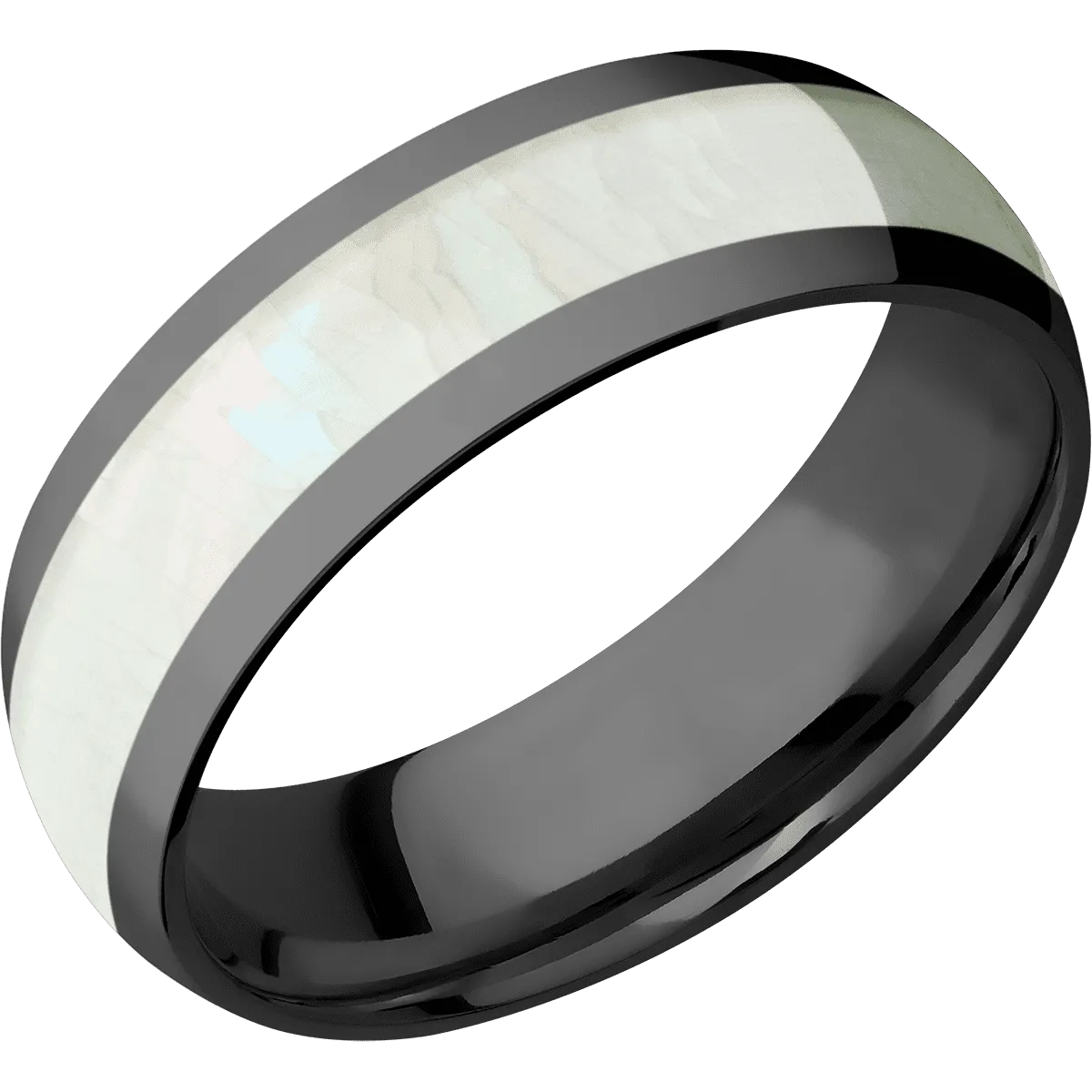 Zirconium with Polish Finish and Freshwater Mother of Pearl Inlay