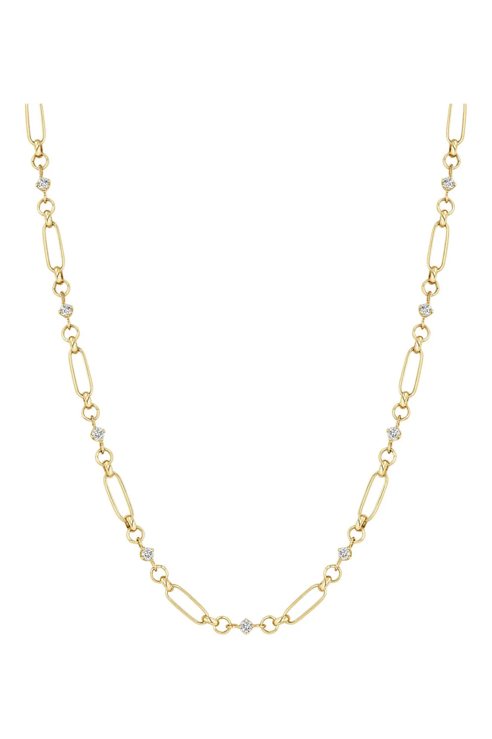 Zoe Chicco Linked Prong Diamond & Medium Paperclip Rolo Chain Necklace in 14k Yellow Gold